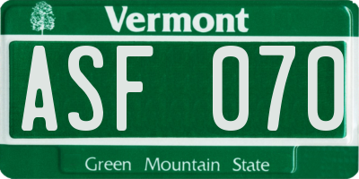 VT license plate ASF070