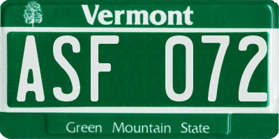 VT license plate ASF072
