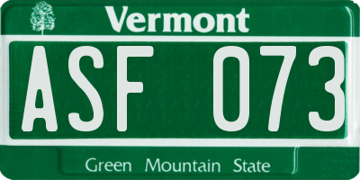 VT license plate ASF073