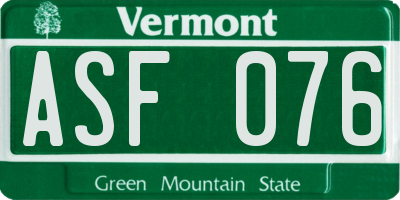 VT license plate ASF076