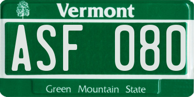 VT license plate ASF080