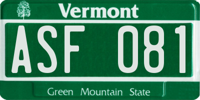 VT license plate ASF081