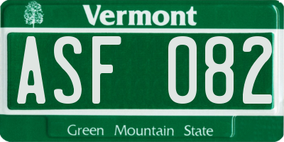 VT license plate ASF082