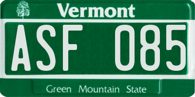 VT license plate ASF085