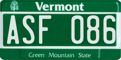 VT license plate ASF086