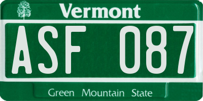 VT license plate ASF087