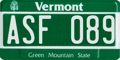 VT license plate ASF089