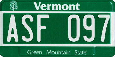 VT license plate ASF097