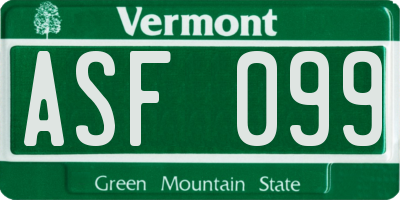 VT license plate ASF099