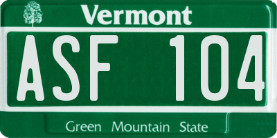 VT license plate ASF104