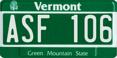 VT license plate ASF106