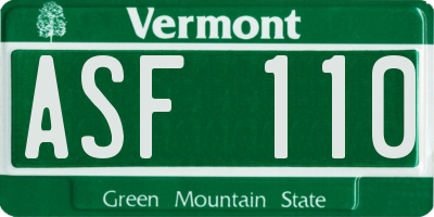 VT license plate ASF110