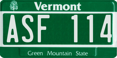 VT license plate ASF114