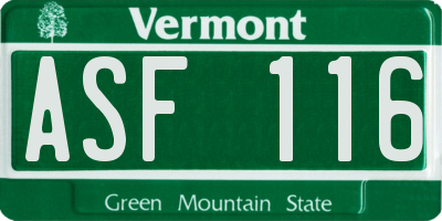 VT license plate ASF116