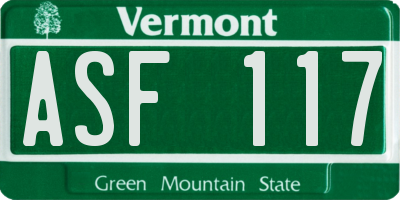 VT license plate ASF117