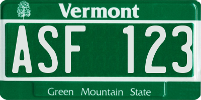 VT license plate ASF123