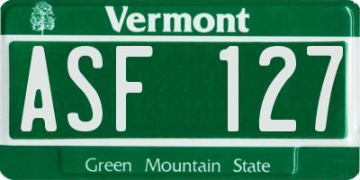 VT license plate ASF127
