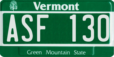 VT license plate ASF130