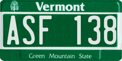VT license plate ASF138