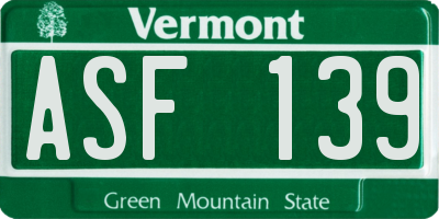 VT license plate ASF139