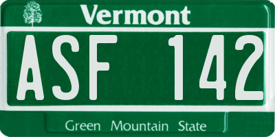 VT license plate ASF142