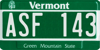 VT license plate ASF143