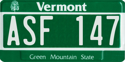 VT license plate ASF147