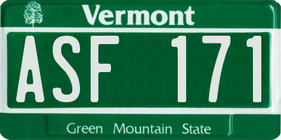 VT license plate ASF171