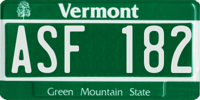 VT license plate ASF182