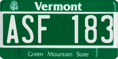 VT license plate ASF183