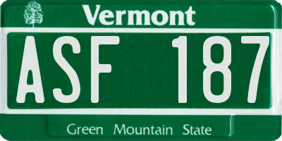 VT license plate ASF187