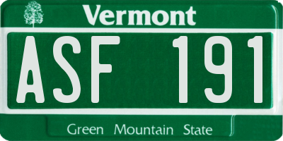 VT license plate ASF191