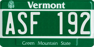 VT license plate ASF192