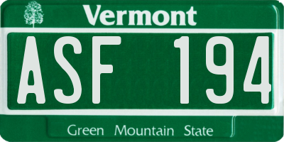 VT license plate ASF194