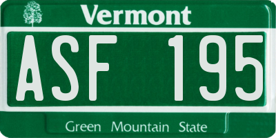 VT license plate ASF195