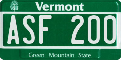 VT license plate ASF200