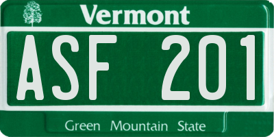 VT license plate ASF201