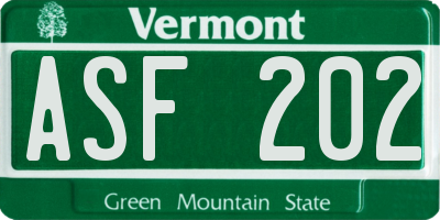 VT license plate ASF202