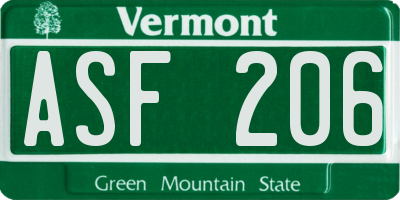 VT license plate ASF206