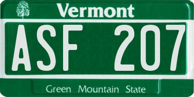 VT license plate ASF207