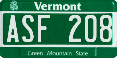 VT license plate ASF208