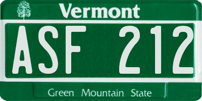 VT license plate ASF212