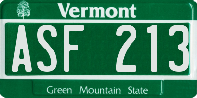 VT license plate ASF213