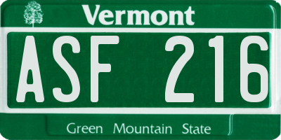 VT license plate ASF216