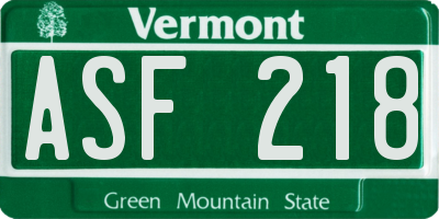VT license plate ASF218