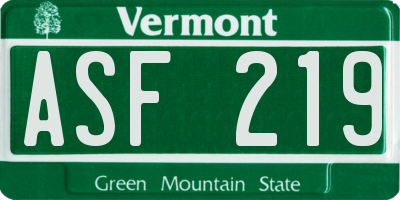 VT license plate ASF219
