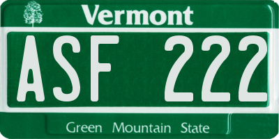 VT license plate ASF222