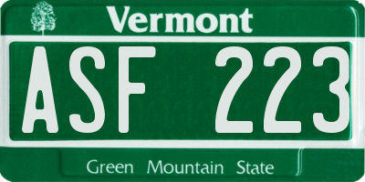 VT license plate ASF223