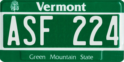 VT license plate ASF224