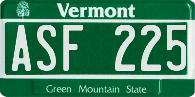 VT license plate ASF225